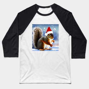 Squirrel with Christmas Hat Baseball T-Shirt